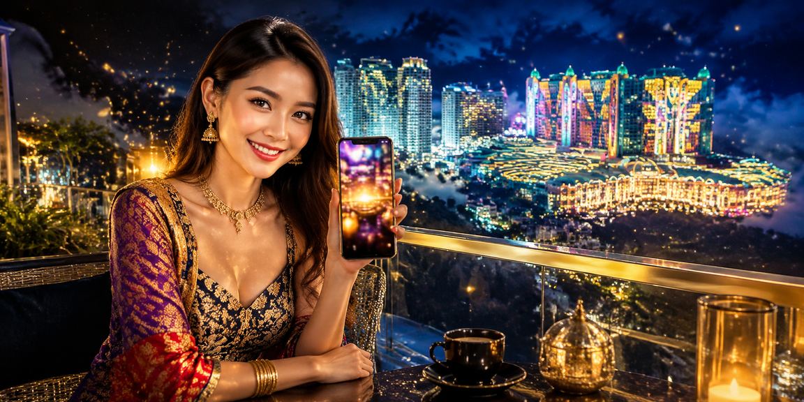 Pengguna Malaysia log masuk ke akaun 27th melalui telefon mudah alih di Genting Highlands